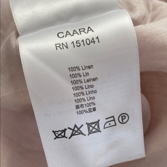 Caara Off-Shoulder Linen Dress with White Lace Appliqué Trim Pale Pink Size S - Picture 10 of 12